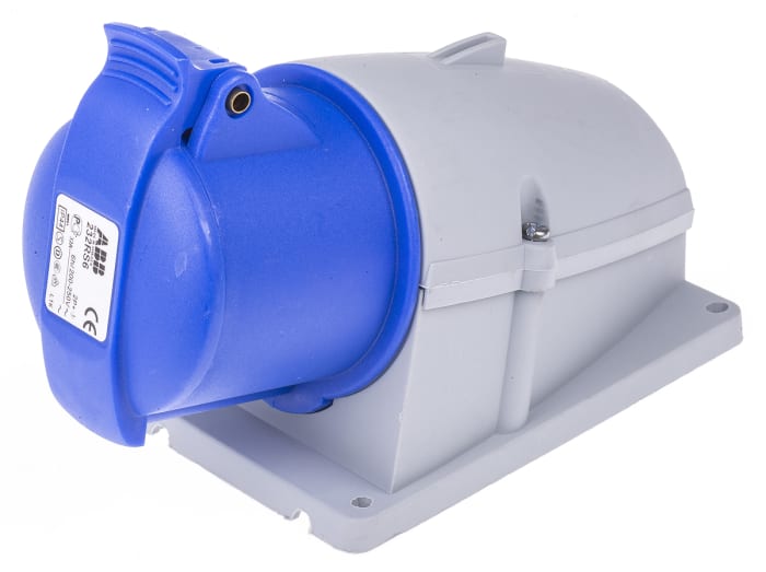 ABB, Easy & Safe IP44 Blue Wall Mount 2P + E Right Angle Industrial Power Socket, Rated At 32A, 230 V