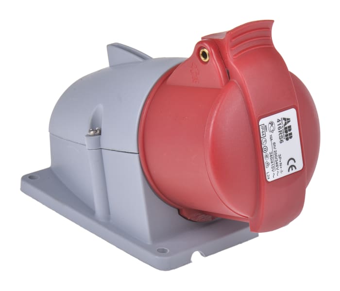 Amphenol Industrial, Easy & Safe IP44 Red Wall Mount 3P + N + E Right Angle Industrial Power Socket, Rated At 16A, 415 V