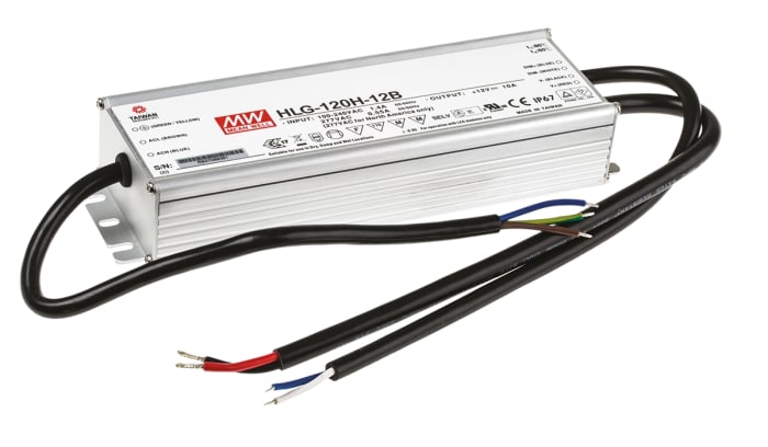 MEAN WELL LED Driver, 12V Output, 120W Output, 10A Output, Constant Current Dimmable