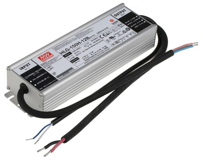MEAN WELL LED Driver, 12V Output, 150W Output, 12.5A Output, Constant Voltage Dimmable
