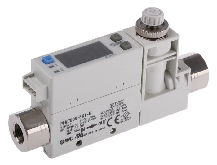 SMC Compact Mount Flow Controller, 1 → 50 L/min, PNP Output, 24 V dc, 1/8 in Pipe
