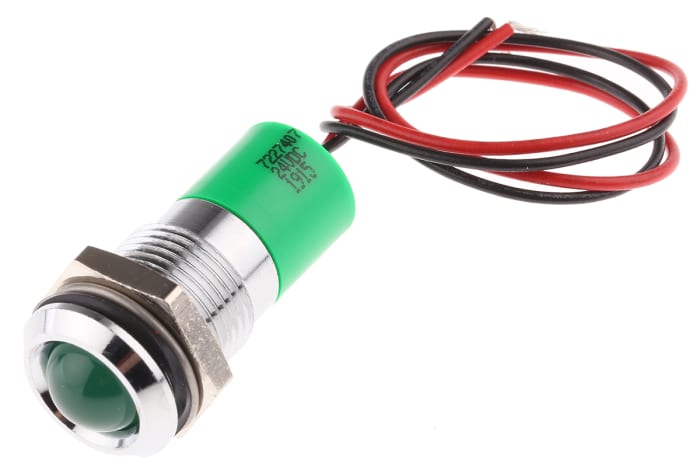 RS PRO Green Panel Mount Indicator, 24 V dc, Lead Wire Termination, IP67