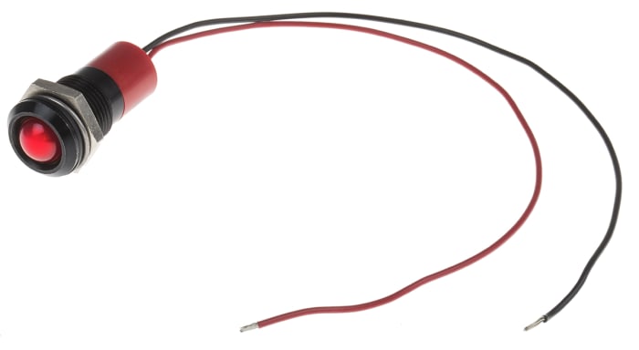 RS PRO Red Panel Mount Indicator, 24V dc, 14mm Mounting Hole Size, Lead Wires Termination, IP67