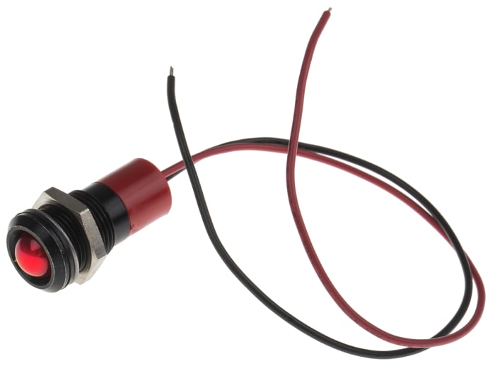 RS PRO Red Panel Mount Indicator, 220V ac, 14mm Mounting Hole Size, Lead Wires Termination, IP67