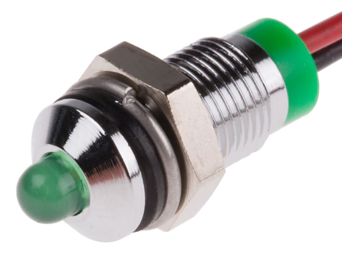 RS PRO Green Panel Mount Indicator, 2V dc, Lead Wire Termination, IP67
