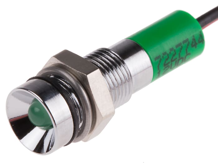 Voyant LED lumineux  Vert RS PRO, dia. 6mm, 12V c.c., taille de la lampe 3 mm, IP67