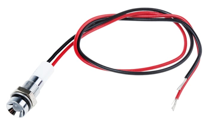 RS PRO White Panel Mount Indicator, 12V dc, 6mm Mounting Hole Size, Lead Wires Termination, IP67