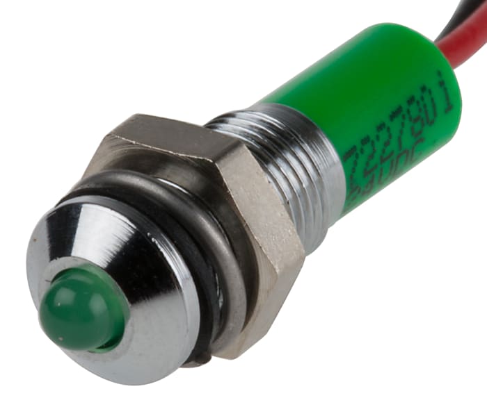 Voyant LED lumineux  Vert RS PRO, dia. 6mm, 24V c.c., taille de la lampe 3 mm, IP67