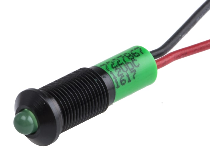 RS PRO Green Panel Mount Indicator, 12 V dc, Lead Wire Termination, IP67