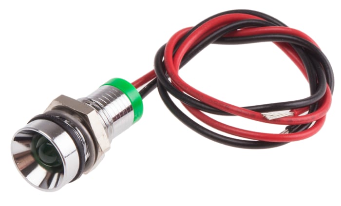 RS PRO Green Panel Mount Indicator, 2V dc, Lead Wire Termination, IP67