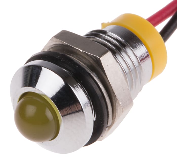 RS PRO Yellow Panel Mount Indicator, 2V dc, Lead Wire Termination, IP67