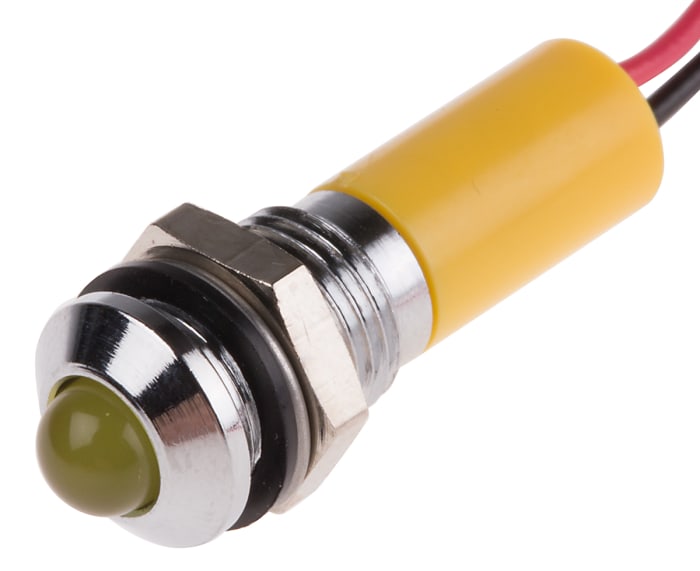 RS PRO Yellow Panel Mount Indicator, 24V dc, 8mm Mounting Hole Size, Lead Wires Termination, IP67