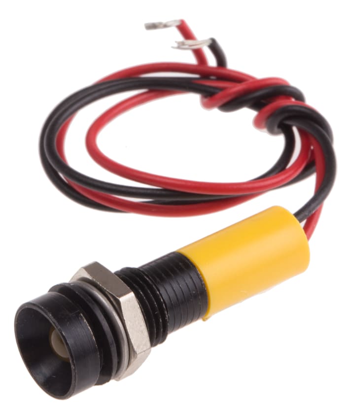 RS PRO Yellow Panel Mount Indicator, 24V dc, Lead Wire Termination, IP67