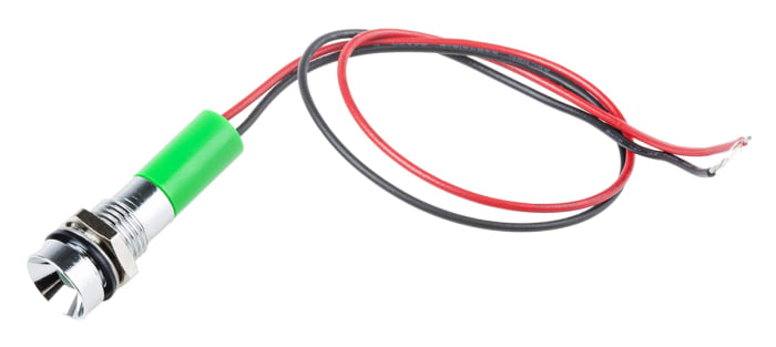 RS PRO Green Panel Mount Indicator, 220 V ac, Lead Wire Termination, IP67
