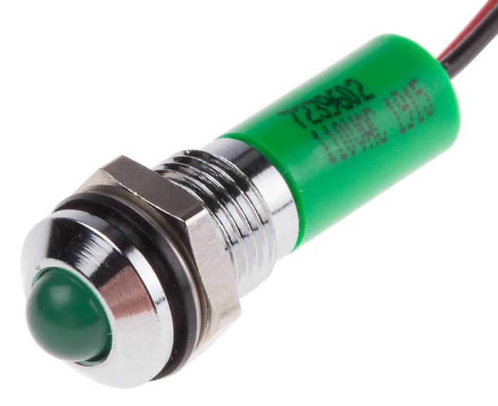 RS PRO Green Panel Mount Indicator, 110V ac, Lead Wire Termination, IP67