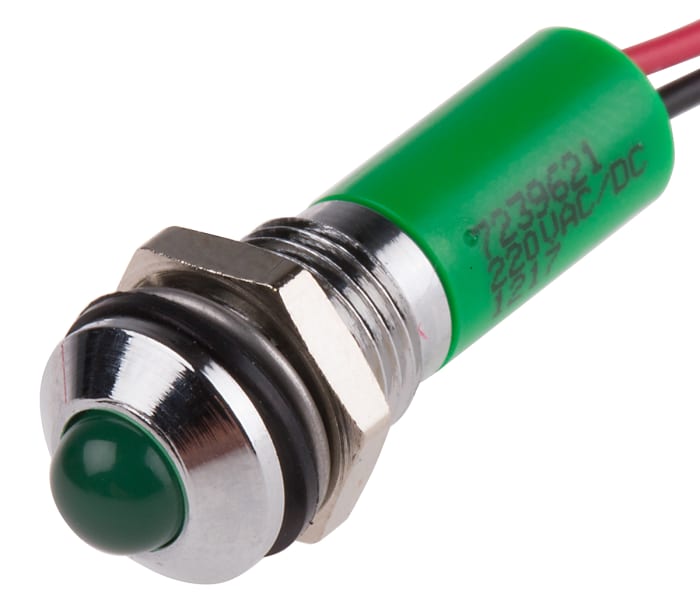 Voyant LED lumineux  Vert RS PRO, dia. 8mm, 220V c.a., IP67