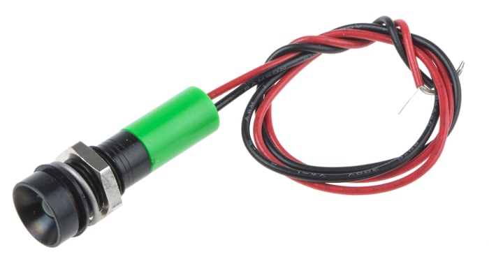RS PRO Green Panel Mount Indicator, 220 V ac, Lead Wire Termination, IP67