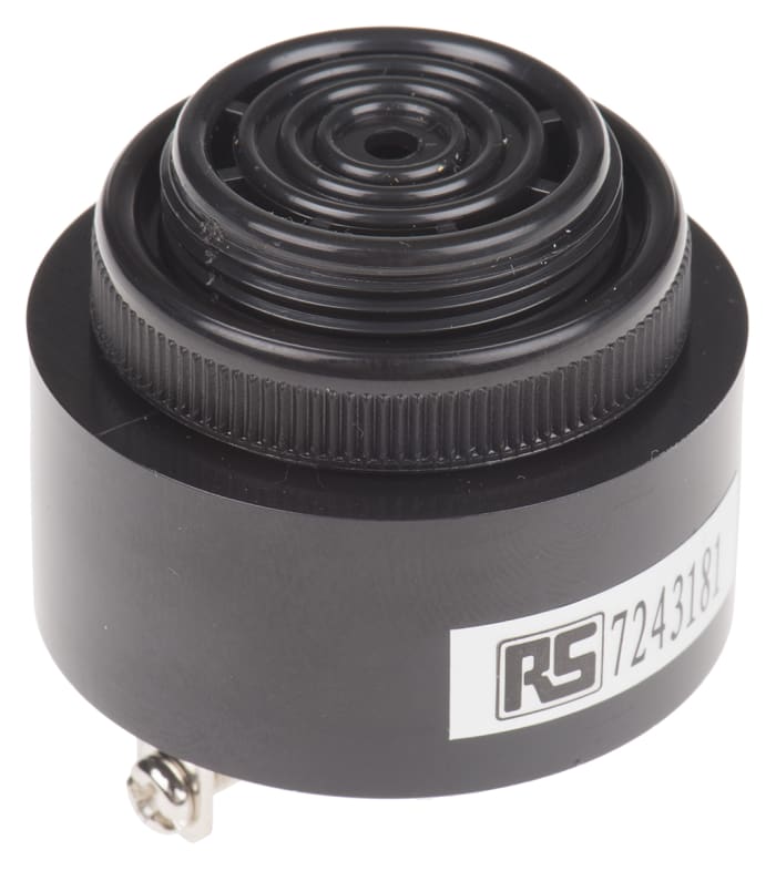 RS PRO 88dB Panel Mount Fast Pulse Internal Piezo Buzzer, 43 (Dia.) x 20mm, 6V dc Min, 28V dc Max