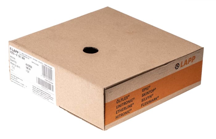 Lapp H05V-K, 100m, Beyaz, Damarlı Kontrol Kablosu, 1 mm², 500 V