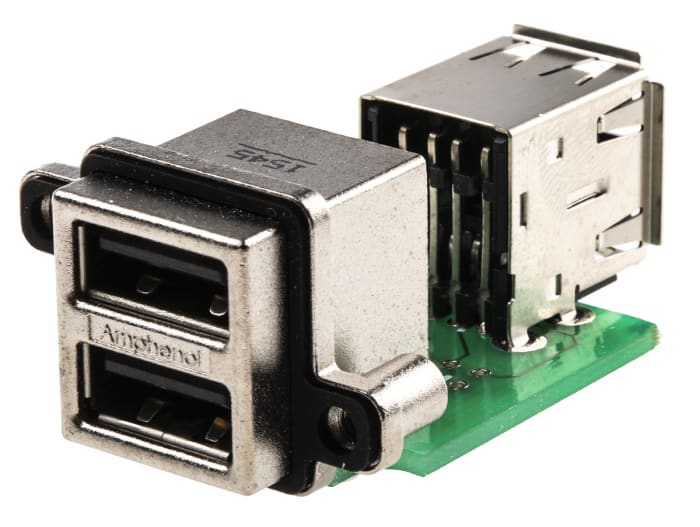 Amphenol Communications Solutions Right Angle, Through Hole, Socket- Dual Port Type A USB Connector