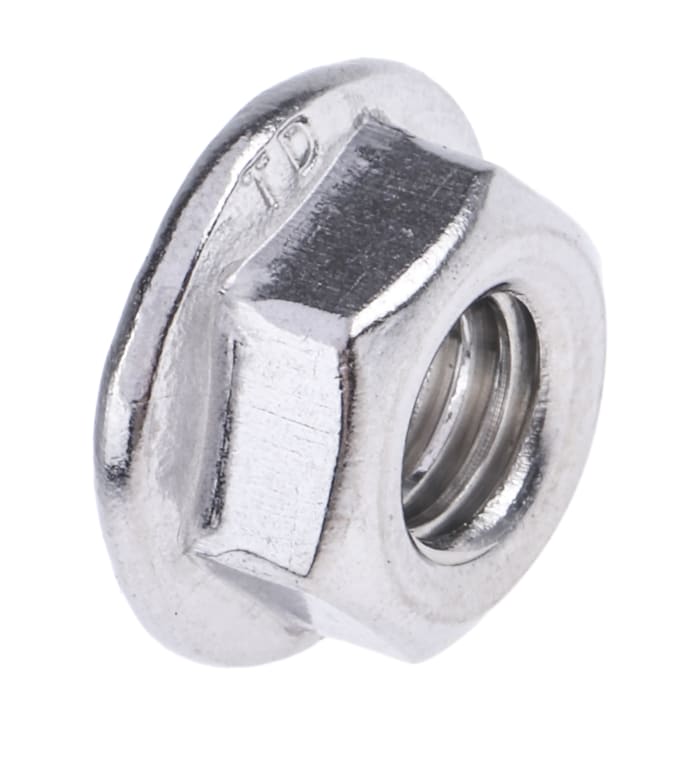 Tuerca hexagonal con reborde M6 RS PRO de acero inoxidable A2 304, anch. 10mm, alt. 6mm