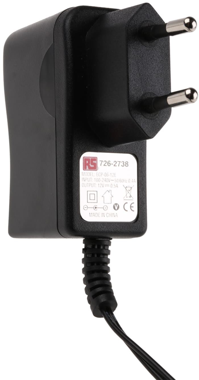 RS PRO 6W AC/DC Adapter 12V dc Output, 500mA Output