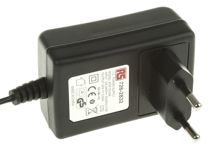 Adaptador AC/DC RS PRO 90 → 264V ac, 24V dc, 1 salida, 620mA, 15W, Conector macho para Europa de tipo C con 2