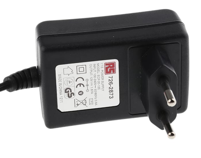 RS PRO 20W AC/DC Adapter 12V dc Output, 1.67A Output