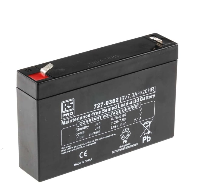 RS PRO 6V T2 Sealed Lead Acid Battery, 7Ah