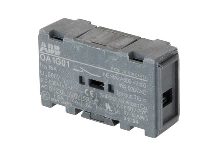 ABB Auxiliary Contact, 1 Contact, 1NC, Snap-On OA1G