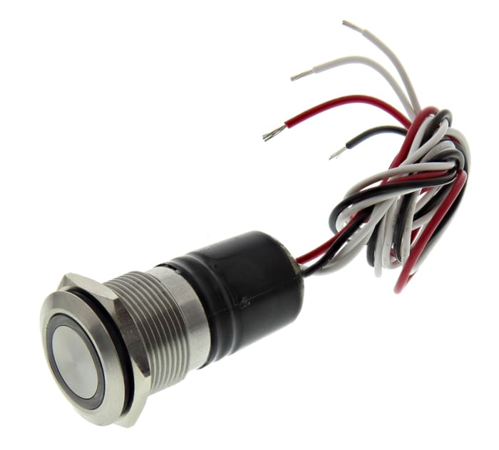 Bulgin MPI002 Series Illuminated Push Button Switch, Momentary, Panel Mount, 19.2mm Cutout, SPST, Green LED, IP66