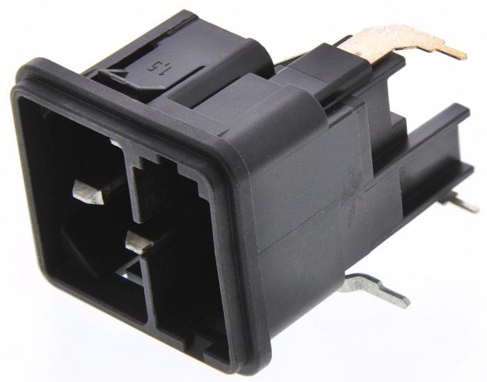 Schurter C14 Right Angle Panel Mount IEC Connector Male, 10A, 250 V, Fuse Size 5 x 20mm
