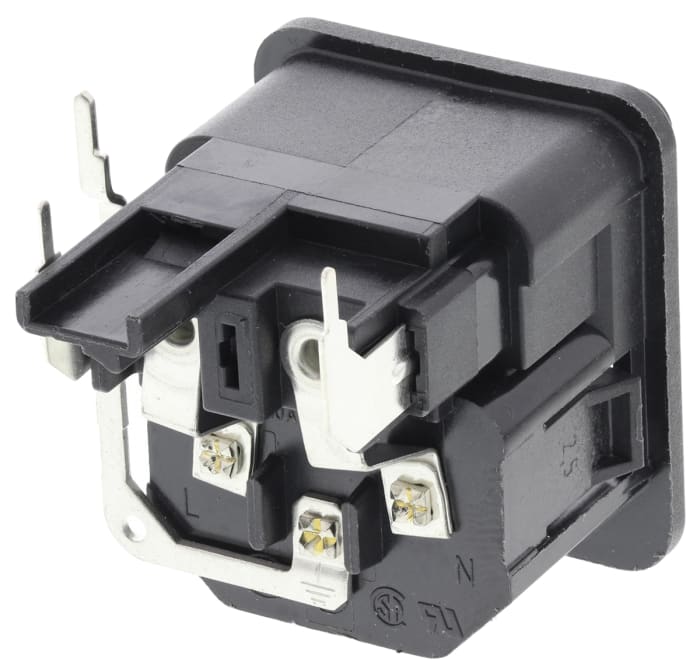 Schurter C14 Right Angle Panel Mount IEC Connector Male, 10A, 250 V, Fuse Size 5 x 20mm