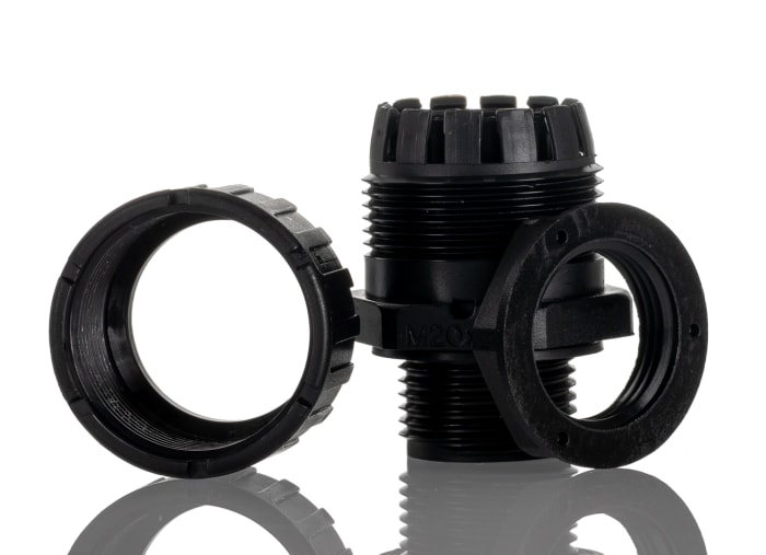Adaptaflex Straight, Conduit Fitting, 20mm Nominal Size, M20, Nylon 66, Black IP65 rating