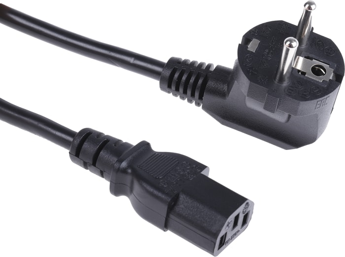 RS PRO Straight IEC C13 Socket to Right Angle Type F German Plug Power Cord, 2.5m