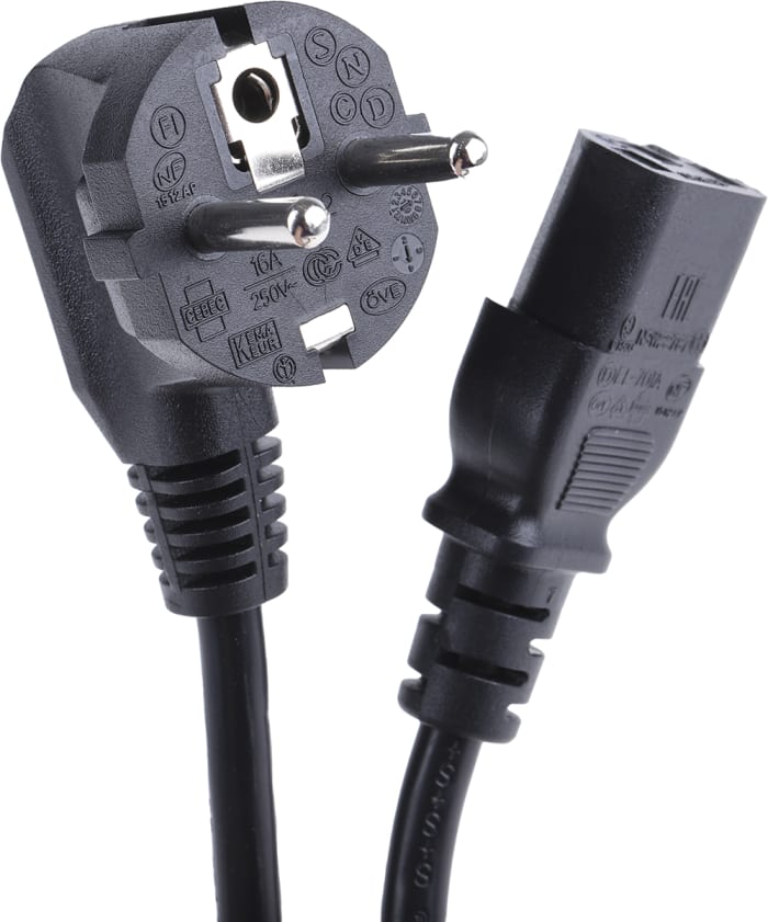 Cable de alimentación RS PRO Negro de 2.5m, con. A IEC C13, hembra, con. B  Conector macho Shuko alemán tipo F, macho, Código RS: 731-6191