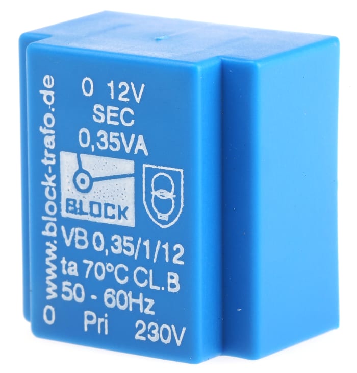 Block 12 V 1 Output Pin PCB Transformer, VDE 0570 part 2-1, ENEC 10 (VDE), DIN EN 61558-2-1, C-UL-US, DIN EN 61558-2-6,