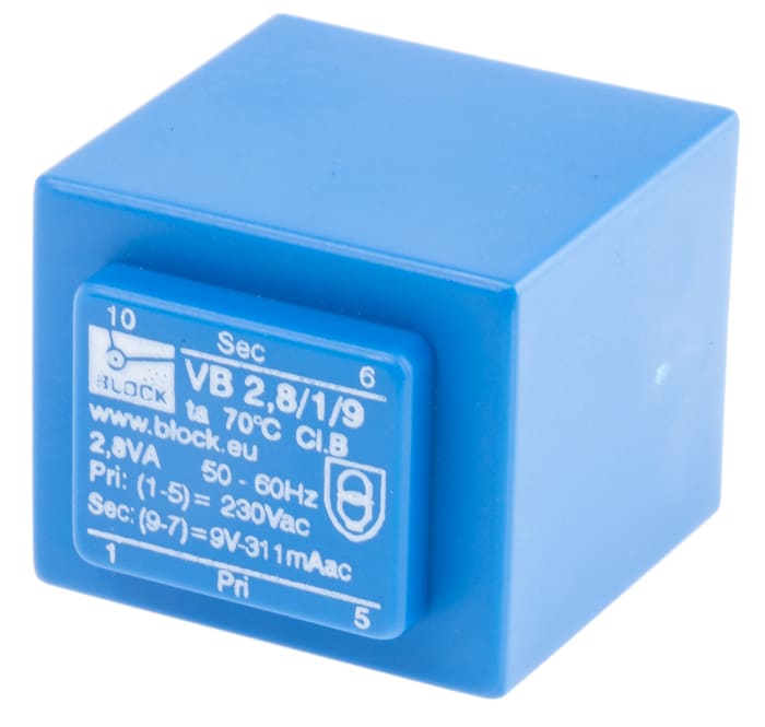 Block 9V ac 1 Output Through Hole PCB Transformer, 2.8VA