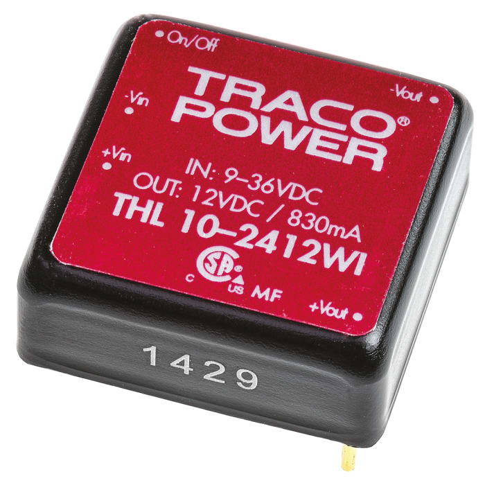 TRACOPOWER THL 10WI DC-DC Converter, 12V dc/ 830mA Output, 9 → 36 V dc Input, 10W, Through Hole, +75°C Max Temp