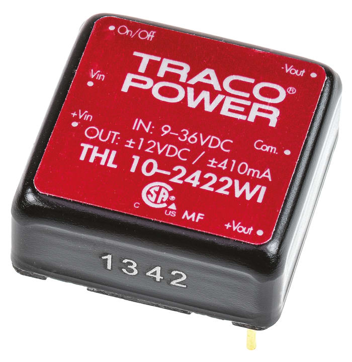 TRACOPOWER THL 10WI DC-DC Converter, ±12V dc/ ±410mA Output, 9 → 36 V dc Input, 10W, Through Hole, +75°C Max