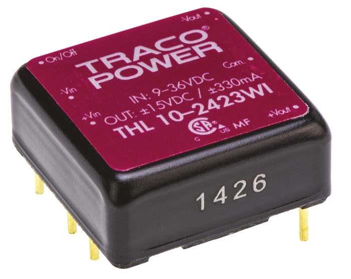 TRACOPOWER THL 10WI DC-DC Converter, ±15V dc/ ±330mA Output, 9 → 36 V dc Input, 10W, Through Hole, +75°C Max