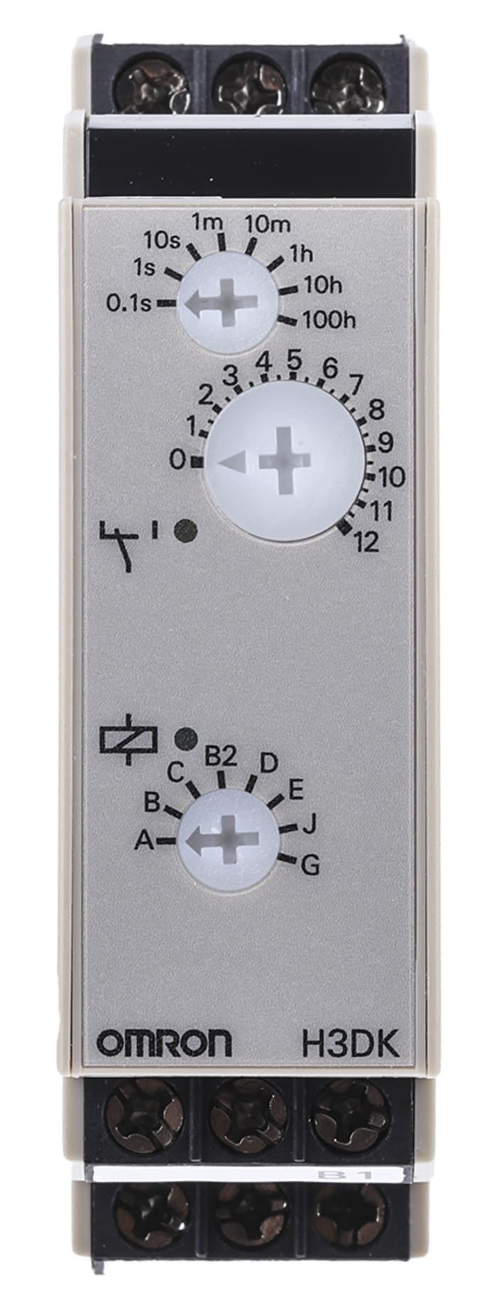 Omron H3DK Series DIN Rail Mount Timer Relay, 24 → 240V ac/dc, 1-Contact, 0.1 s → 1200h, SPDT