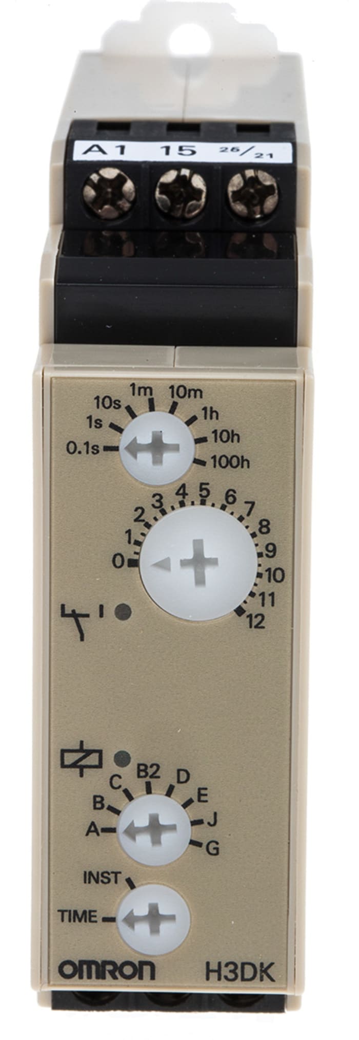 Omron H3DK Series DIN Rail Mount Timer Relay, 24 → 240V ac/dc, 2-Contact, 0.1 s → 1200 h, DPDT