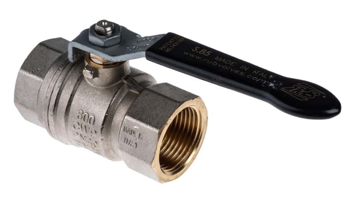 RS PRO Nickel Plated Brass Full Bore, 2 Way, Ball Valve, Threaded, BSPP 1in, 40bar Operating Pressure