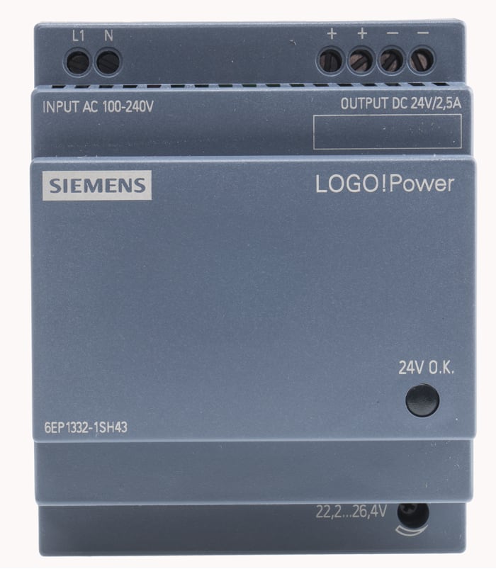Alimentation à découpage Siemens, série LOGO!POWER, 24V c.c.out 2.5A, 60W