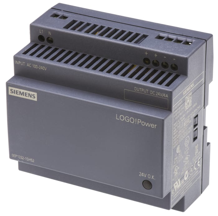 Siemens LOGO!POWER Switch Mode DIN Rail Panel Mount Power Supply, 100 → 240V ac ac Input, 24V dc dc Output, 4A