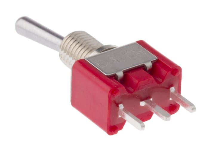 Toggle Switch / Toggle Anahtar, Tek Kutuplu Çift Atımlı (SPDT), 250 V ac'de 3 A, PCB'ye Monte, Mandallama
