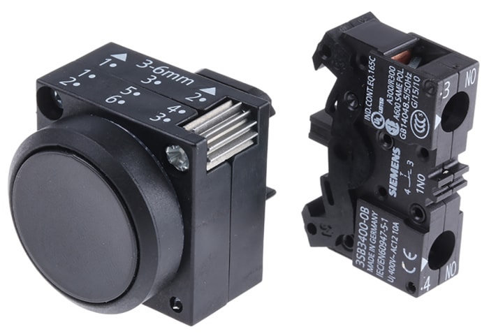 Siemens 3SB3 Series Push Button, Panel Mount, 22mm Cutout, SPST, IP67