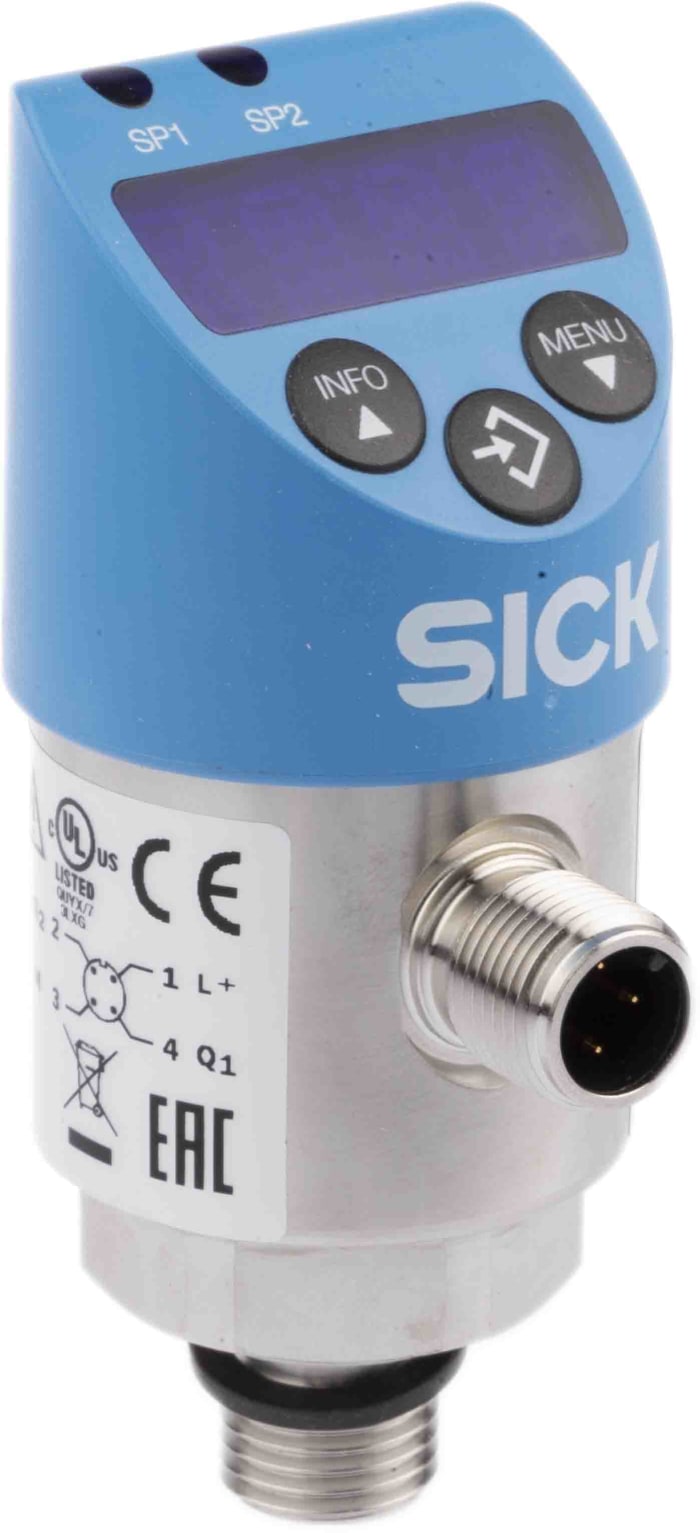 Sick Pressure Sensor, 0bar Min, 10bar Max, 2 x PNP NO/NC Programmable Output, Relative Reading