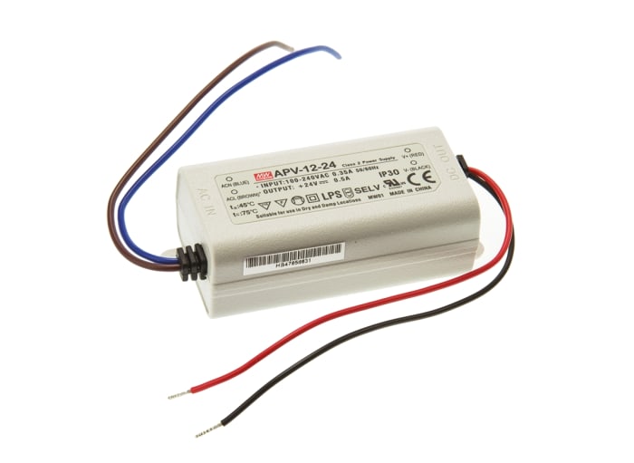 MEAN WELL LED Driver, 24V Output, 12W Output, 500mA Output, Constant Voltage